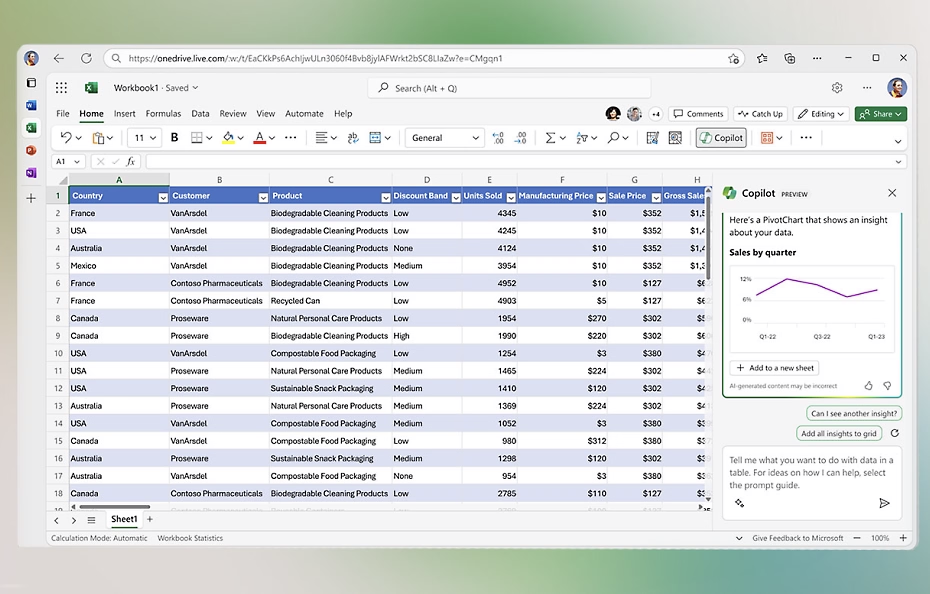 Screenshot of Microsoft Copilot in action in Excel